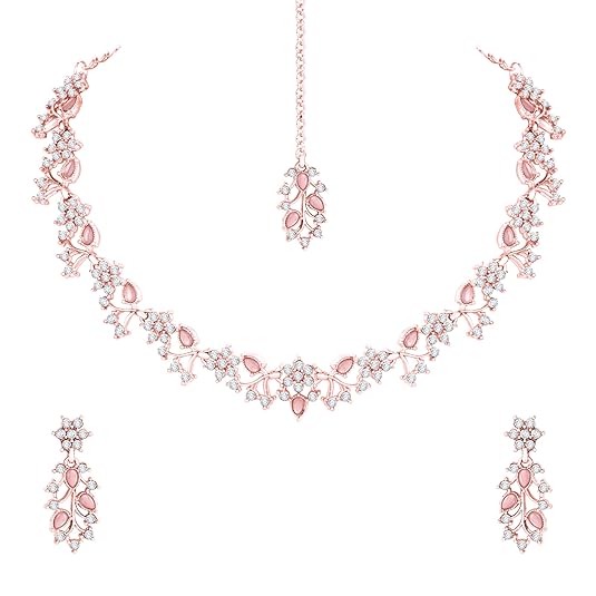 Atasi International American Diamond AD with Colorful Crystal Necklace Jewellery Set for Women